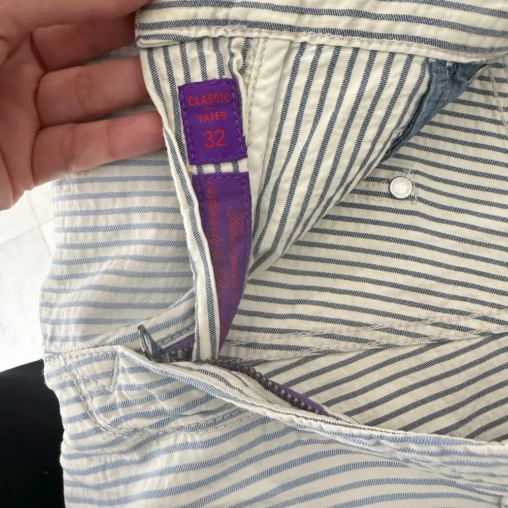 Robert Graham Men's Casual Pants Seersucker Blue White Stripe 32